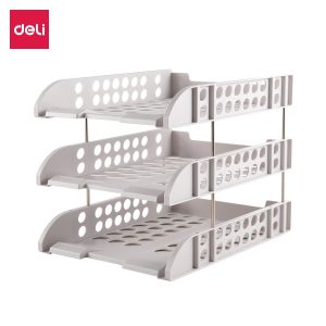 Лоток горизонтальный Deli E9217 для бумаг 258х330х109мм 3 разделителя серый пластик