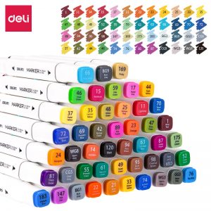 Маркеры перманентные цветные Deli 70801-48 двойной пиш. наконечник 1-7мм квадратный пластиковая коробка (упак: 48 шт)