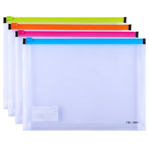 Папка на молнии ZIP Deli E38976 A5 полипропилен 0.18мм карм.для визит. цвет молнии ассорти