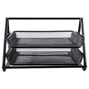 Лоток горизонтальный Deli E9183 для бумаг 350х274х185мм 2 разделителя черный металл сетка