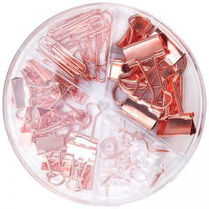 Набор мелкоофисный Deli 78553 гвоздики 20мм 20шт скрепки 29мм 30шт зажимы 19мм 7шт зажимы 15мм 15шт розовый пластиковая коробка