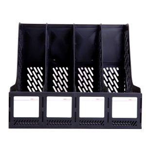 Лоток вертикальный Deli E9846 для бумаг 326х275х257мм 4 разделителя черный пластик